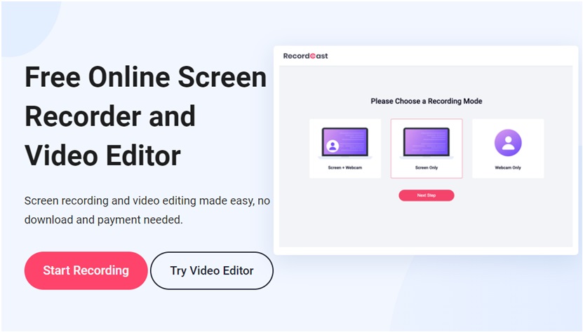 Free RecordCast screen recorder and video editor