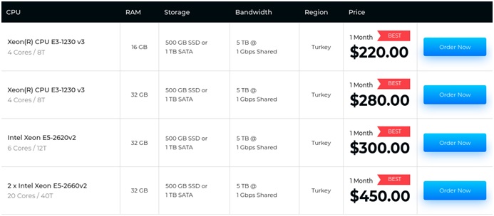 Plans and Packages of Serverwala’s Best Dedicated Server Turkey